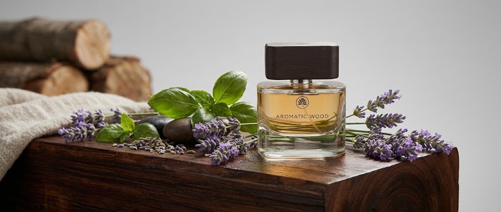 aromatic wood perfume showcased