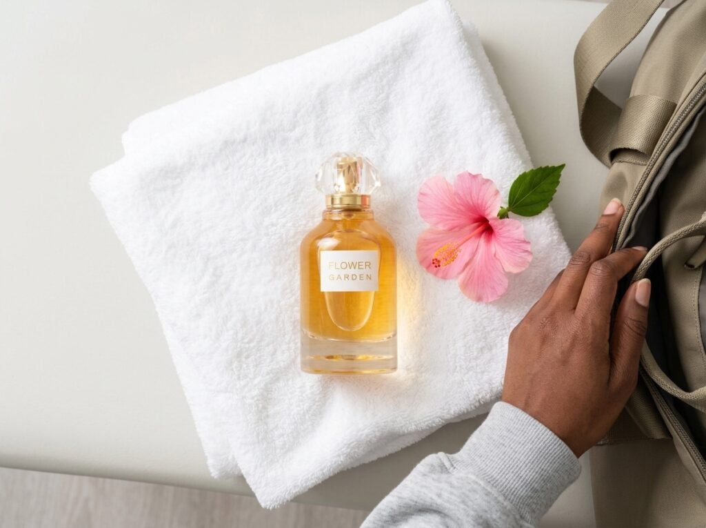 flower garden on a towel beside a rose flower