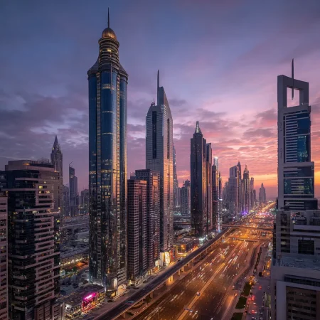 the tall towers of dubai on sheikh zayed road