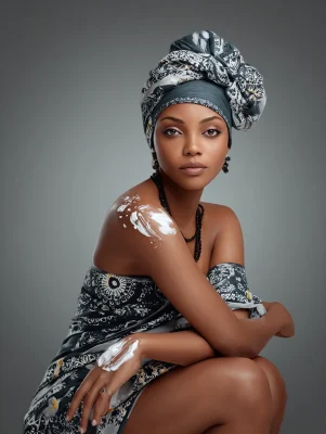African lady with moisturiser on skin